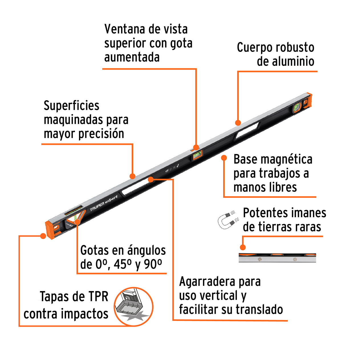 Nivel Profesional Magnético de 48', Protección Tpr, Expert