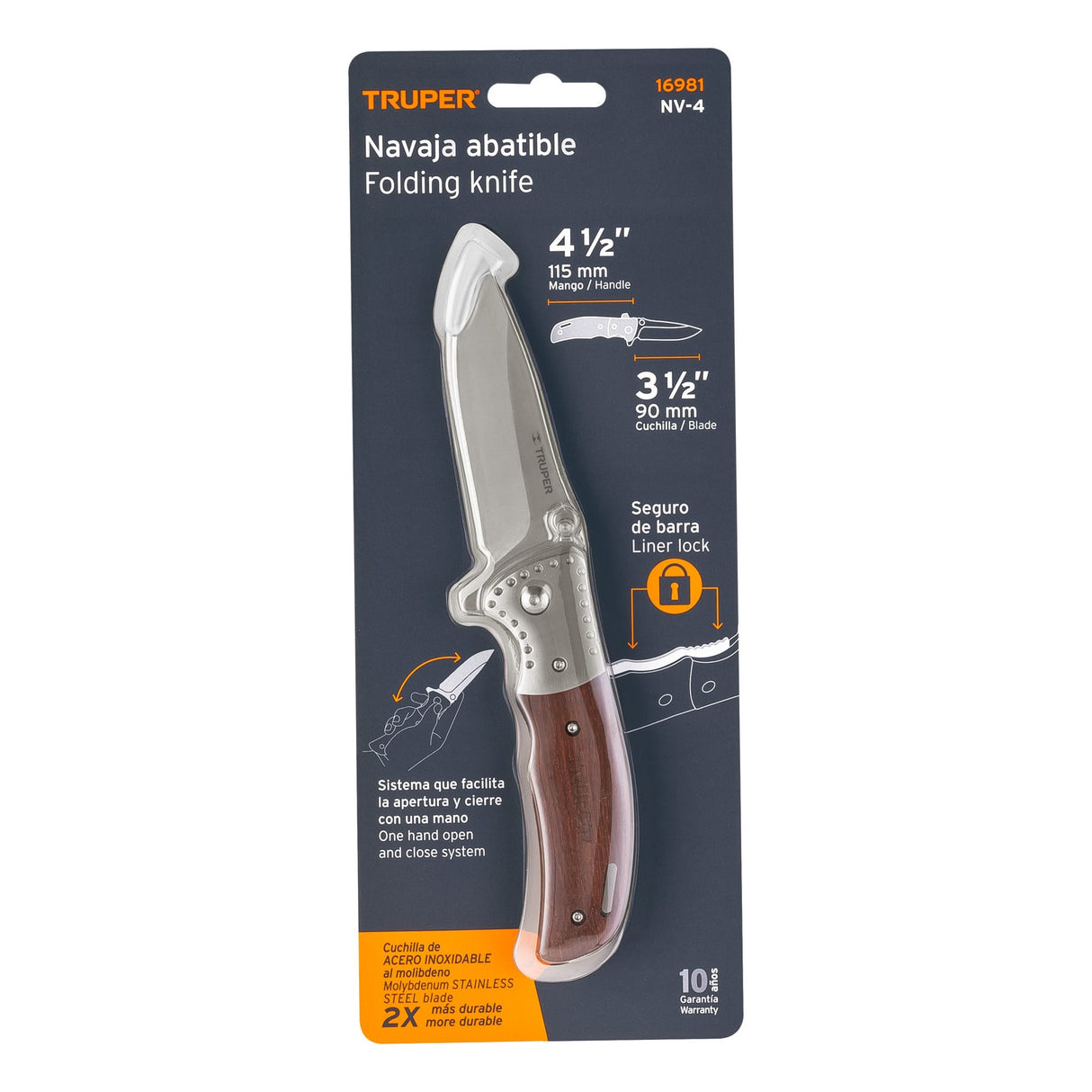 Navaja Abatible 4-1/2' Mango de Madera, Truper