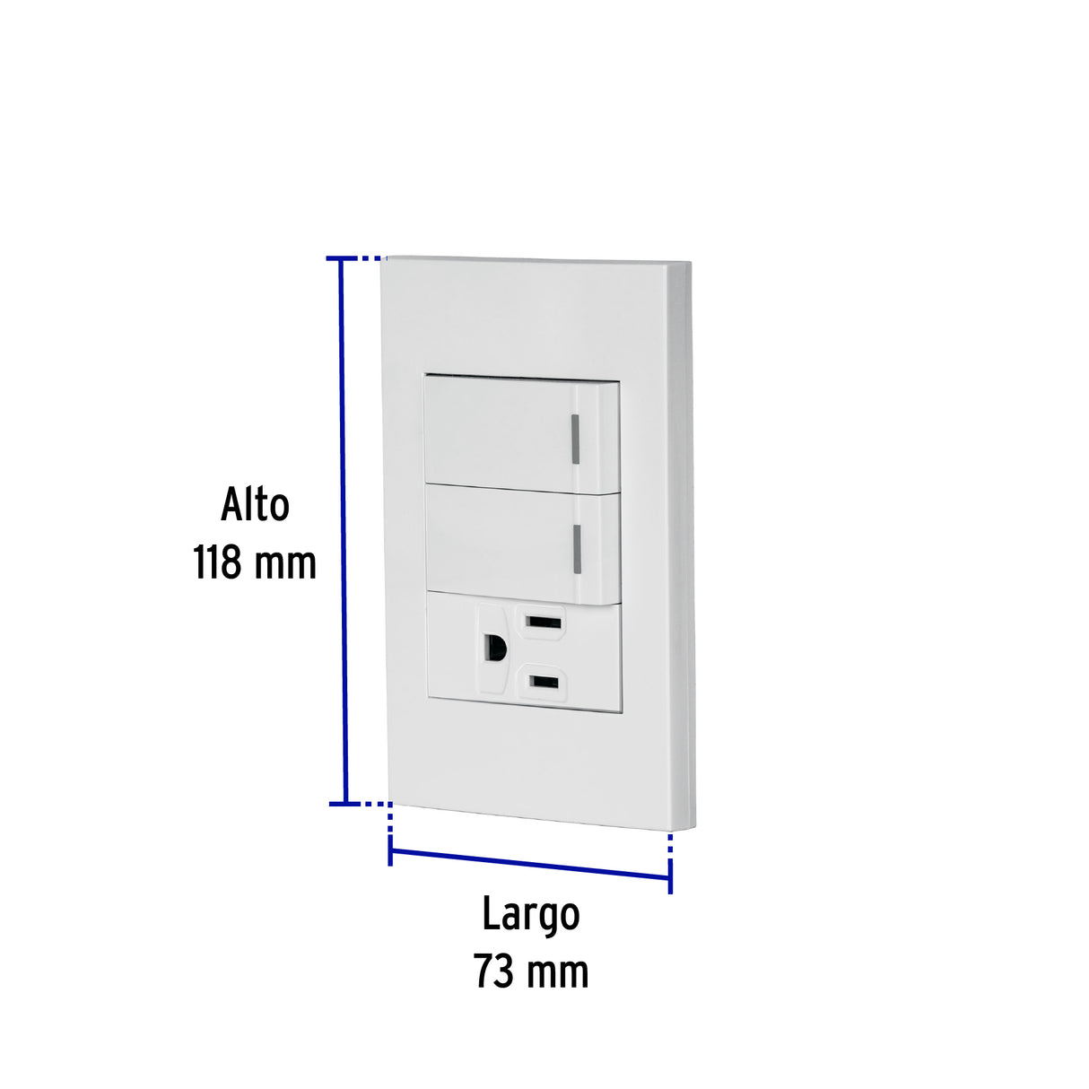 Placa Armada 2 Interruptores, 1 Contacto, 1mod, Española, Blanco