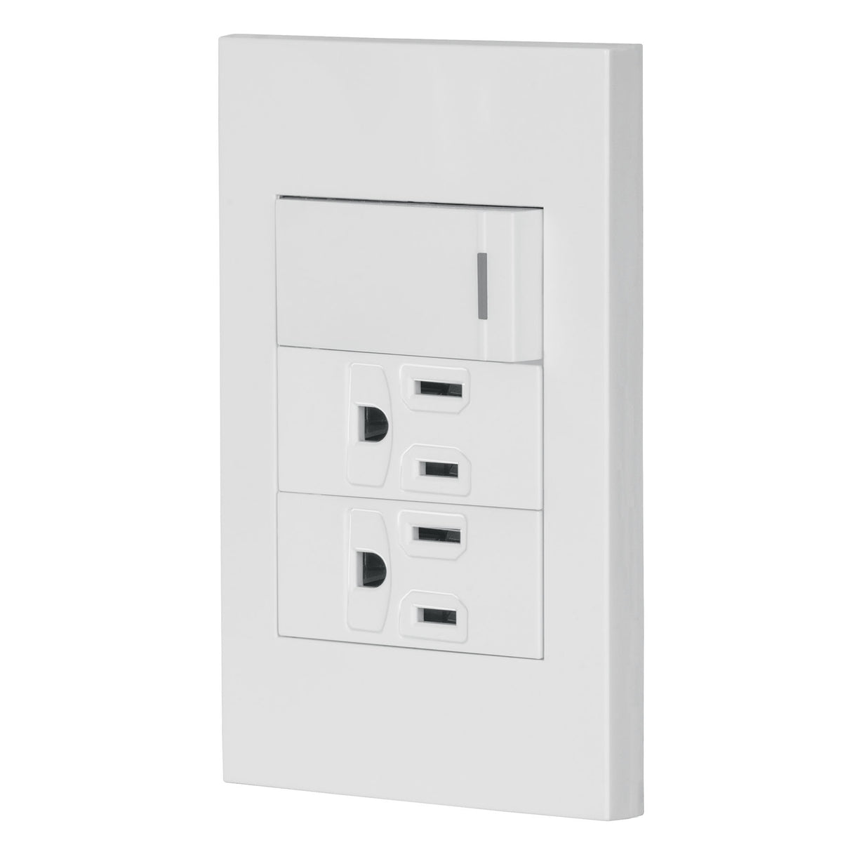 Placa Armada 1 Interruptor, 2 Contactos, 1mod, Española, Blanco