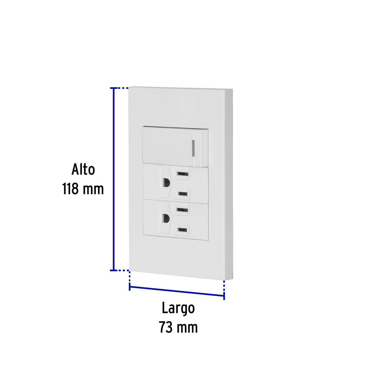 Placa Armada 1 Interruptor, 2 Contactos, 1mod, Española, Blanco