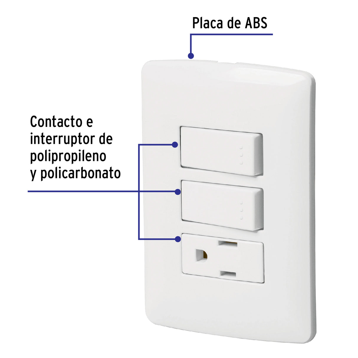 Placa Armada Contacto 2 Interruptores, Blanco, Línea Italiana
