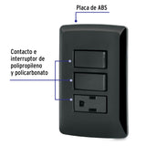 Placa Armada Contacto 2 Interruptores, Negro, Línea Italiana