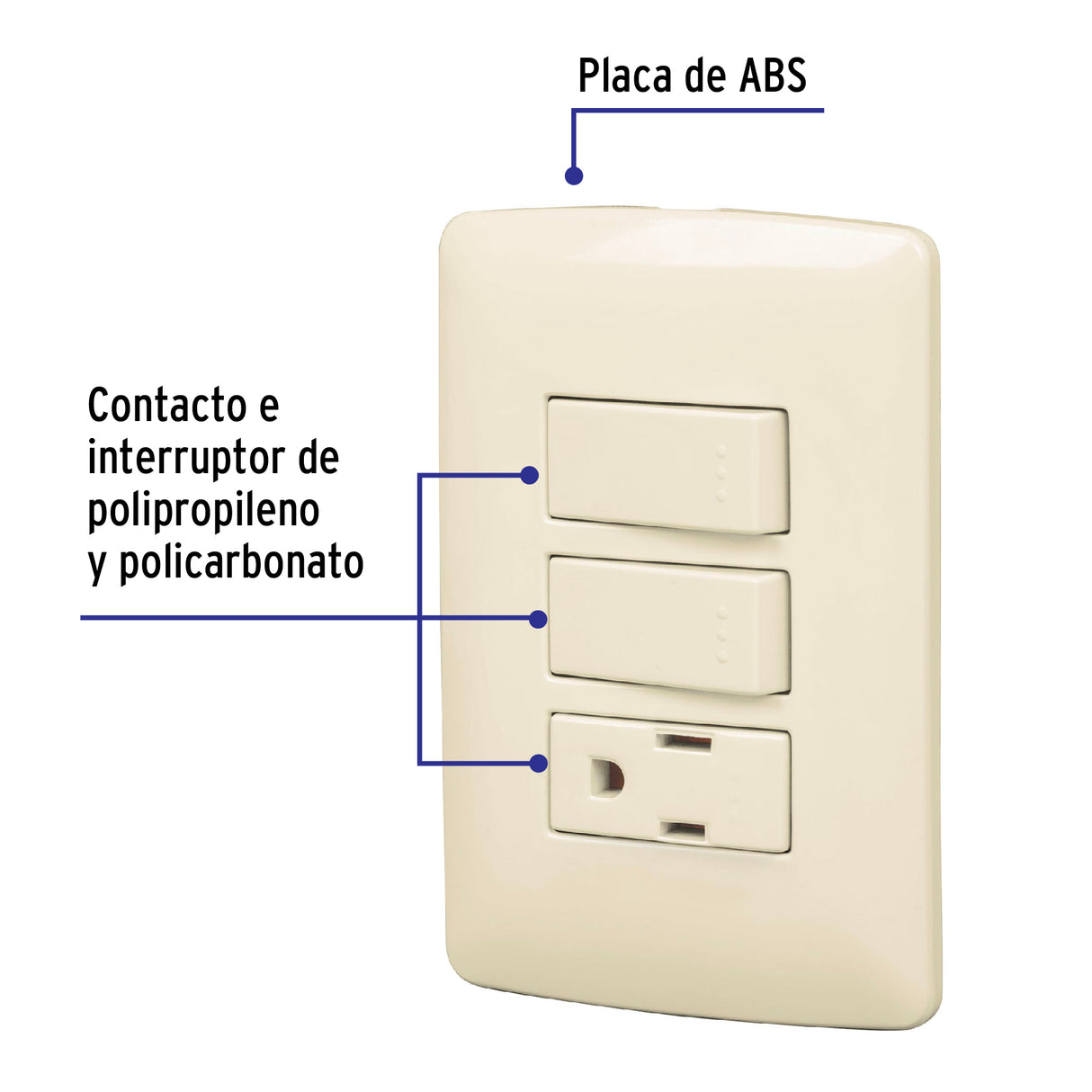 Placa Armada Contacto 2 Interruptores, Marfil, Línea Italiana