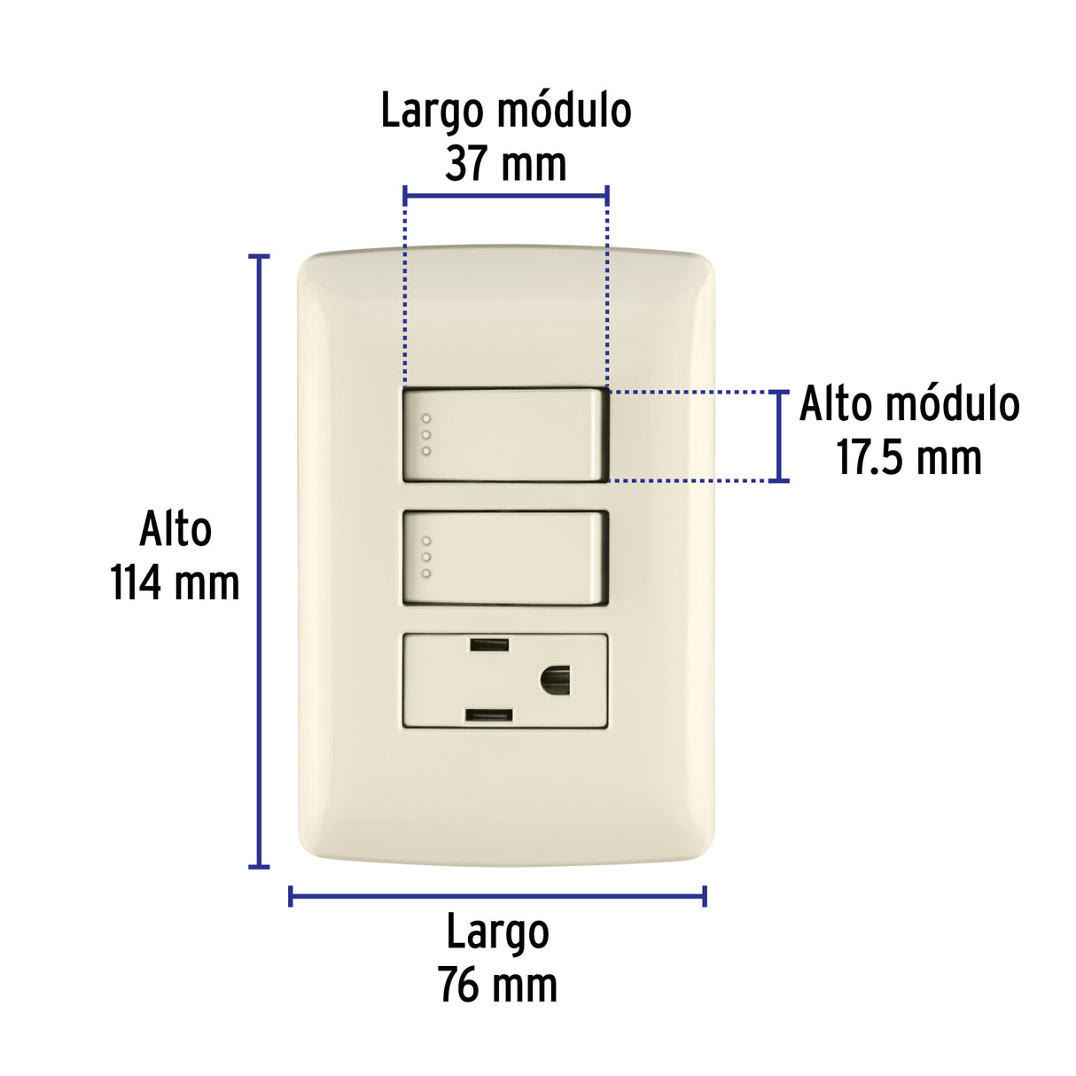 Placa Armada Contacto 2 Interruptores, Marfil, Línea Italiana
