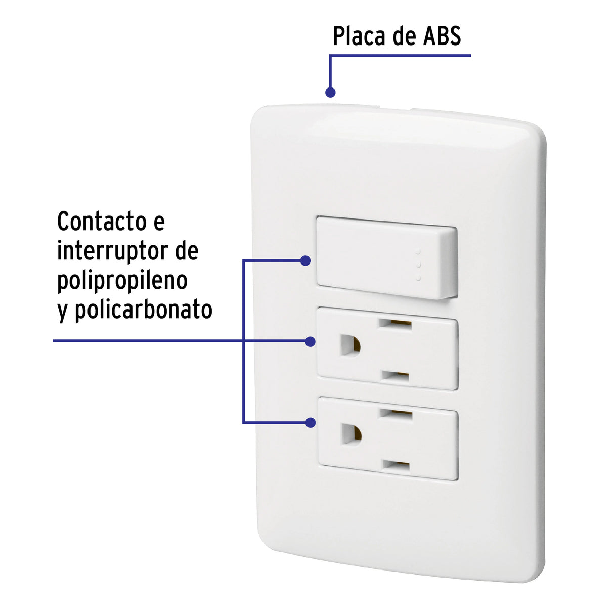 Placa Armada 2 Contactos E Interruptor, Blanco, Línea Italiana