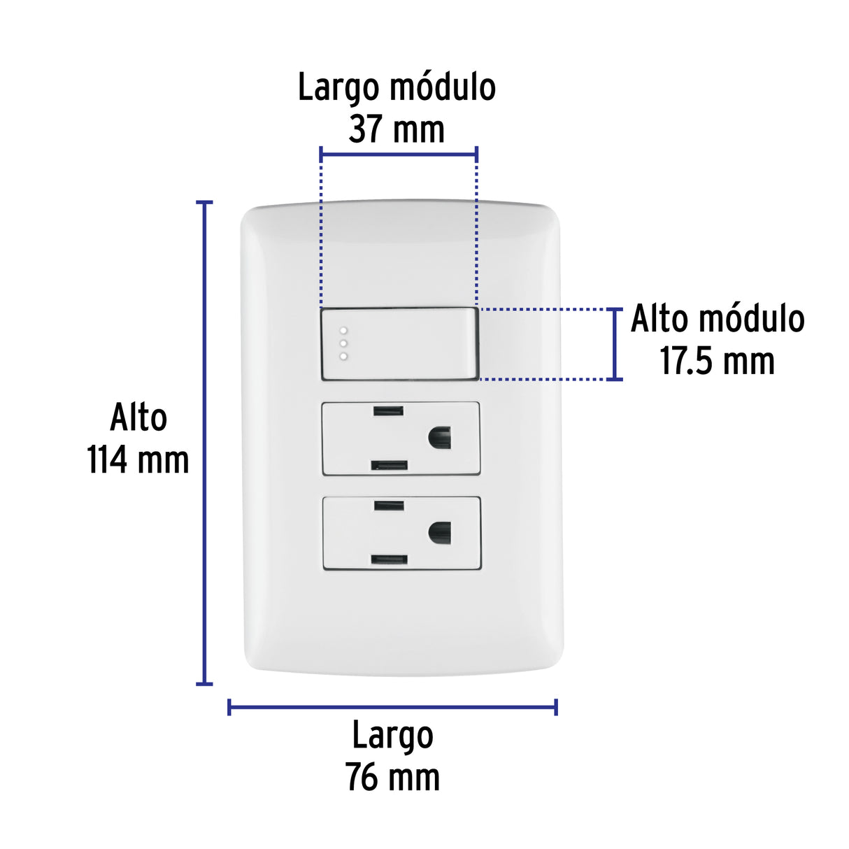 Placa Armada 2 Contactos E Interruptor, Blanco, Línea Italiana