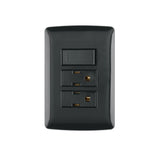 Placa Armada 2 Contactos E Interruptor, Negro, Línea Italiana
