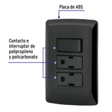 Placa Armada 2 Contactos E Interruptor, Negro, Línea Italiana