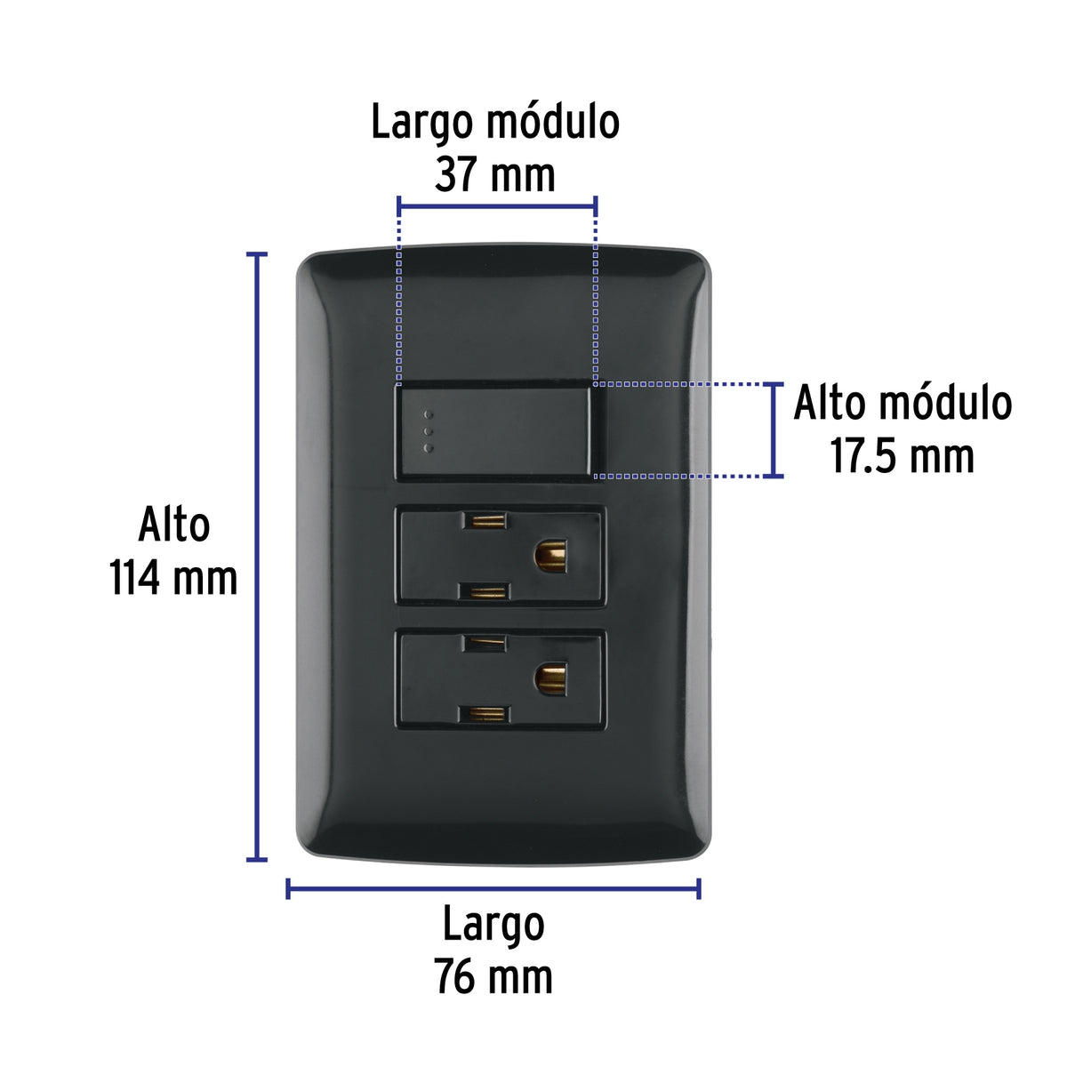 Placa Armada 2 Contactos E Interruptor, Negro, Línea Italiana