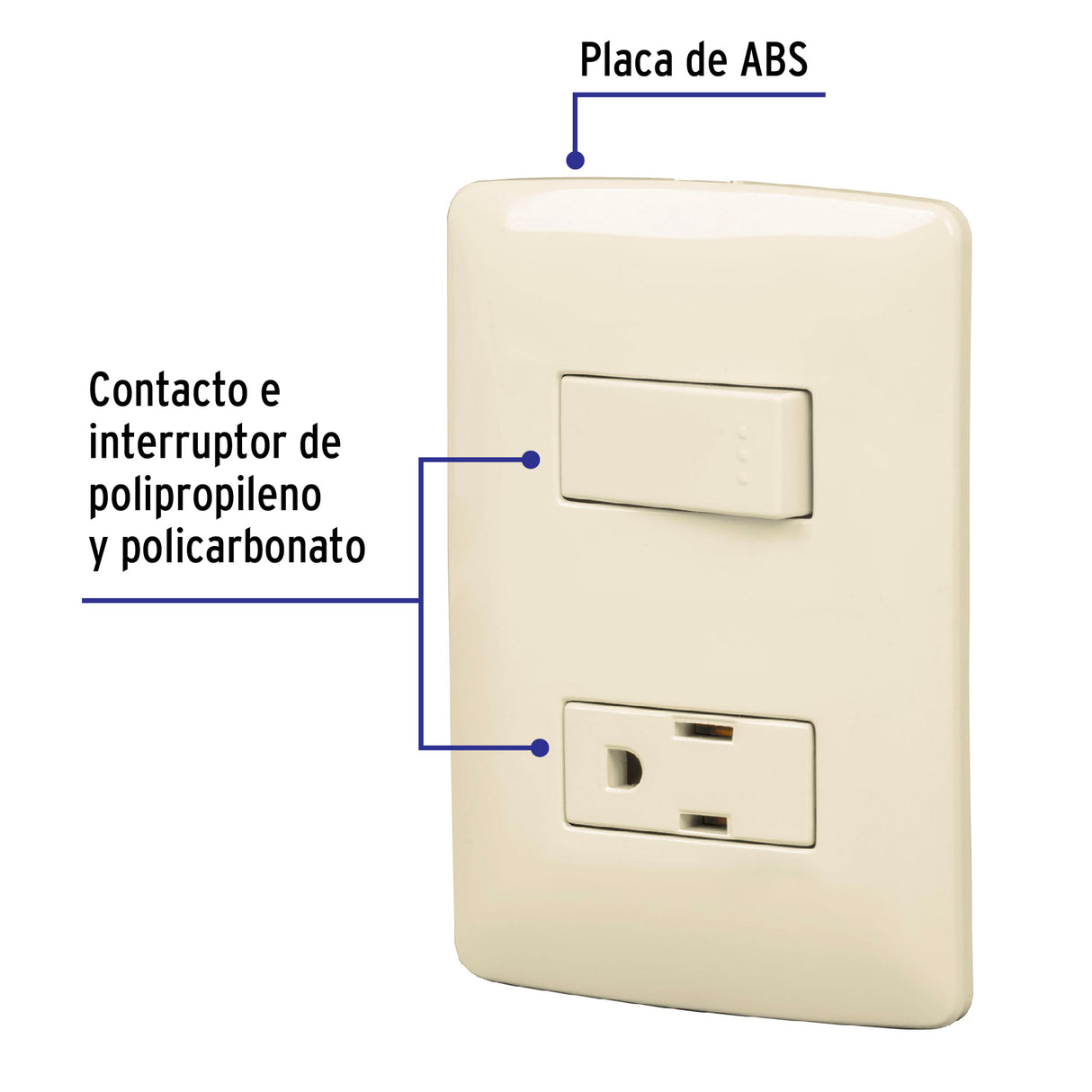 Placa Armada Contacto E Interruptor, Marfil, Línea Italiana