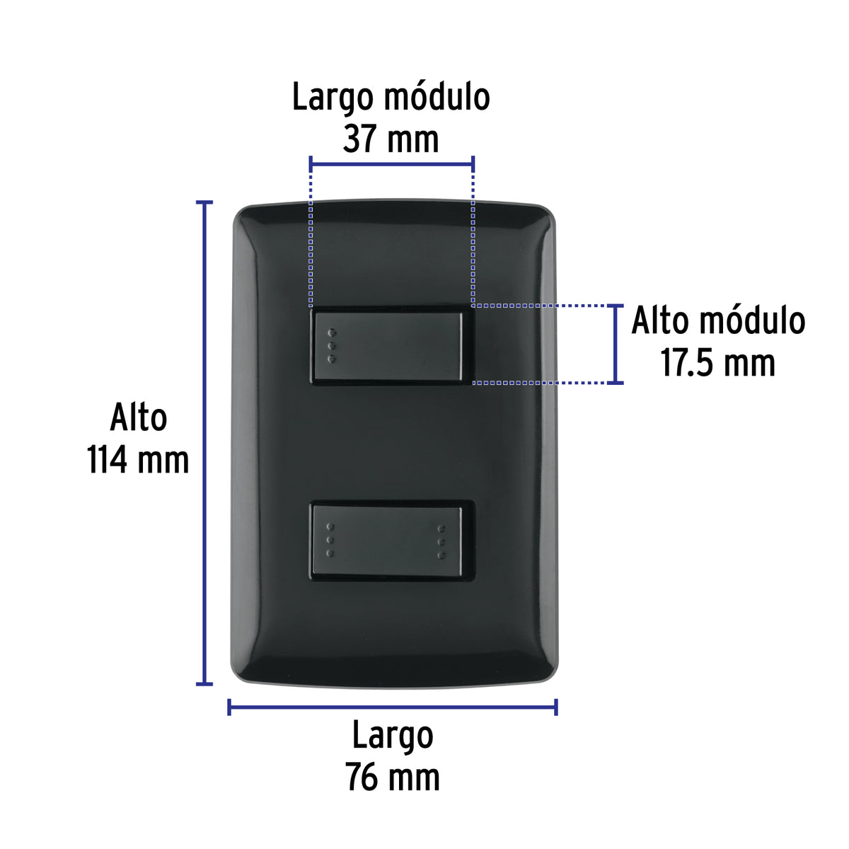Placa Armada 1 Interruptor 1 Escalera, Negro, Línea Italiana