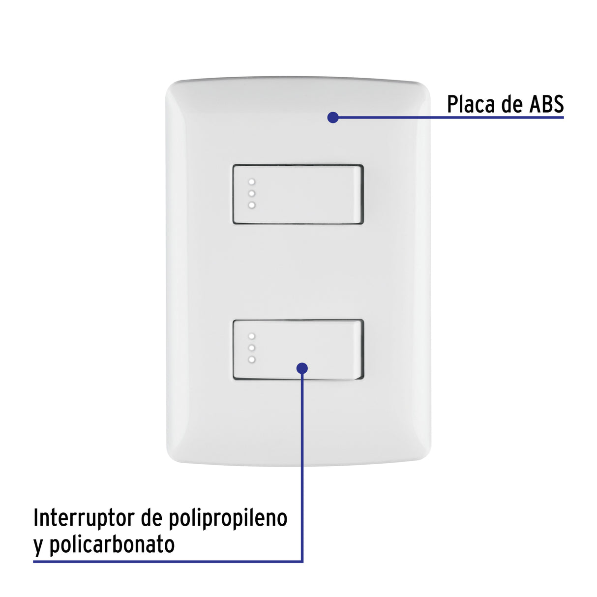 Placa Armada, 2interruptores Sencillos, Blanco, Línea Italiana