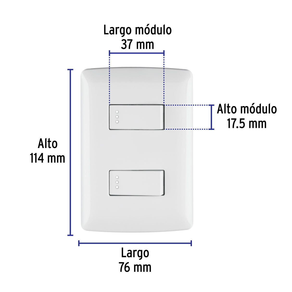 Placa Armada, 2interruptores Sencillos, Blanco, Línea Italiana