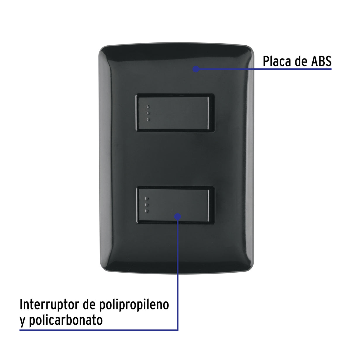 Placa Armada, 2 Interruptores Sencillos, Negro, Línea Italiana