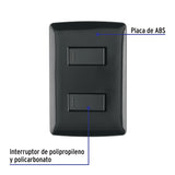 Placa Armada, 2 Interruptores Sencillos, Negro, Línea Italiana
