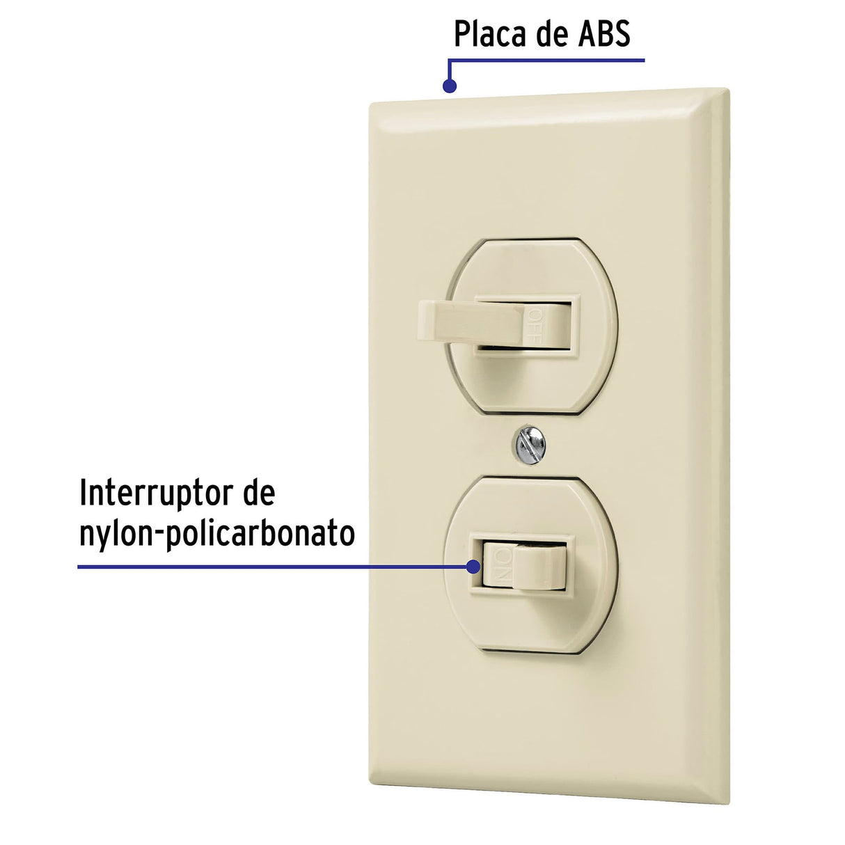 Placa Armada 2 Interruptores Sencillo, Línea Standard, Marfil