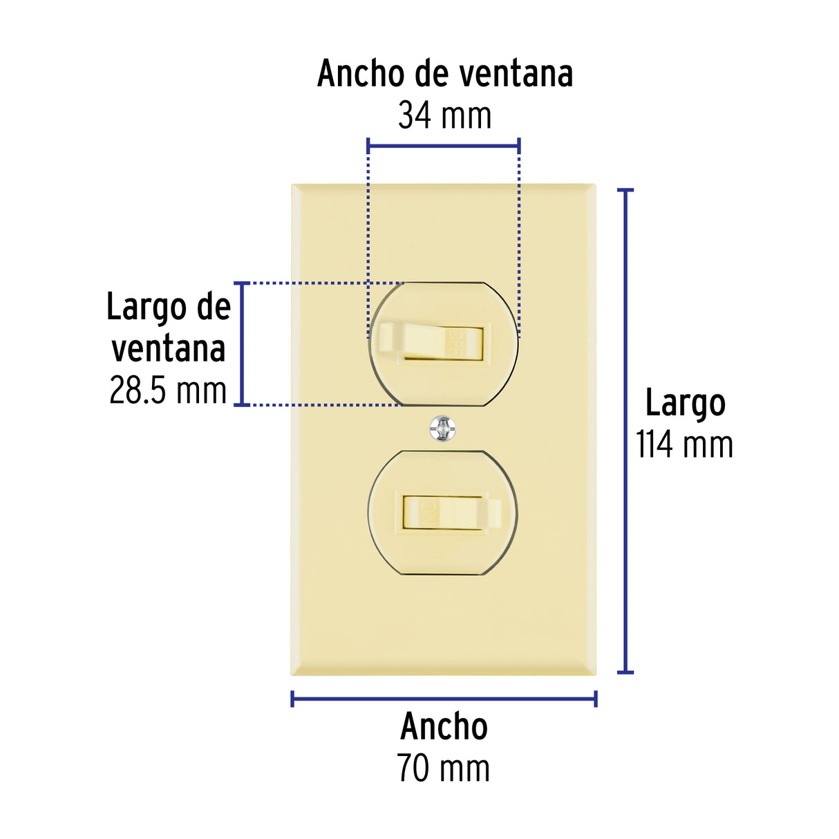 Placa Armada 2 Interruptores Sencillo, Línea Standard, Marfil