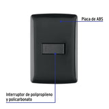 Placa Armada 1 Interruptor Sencillo, Negro, Línea Italiana