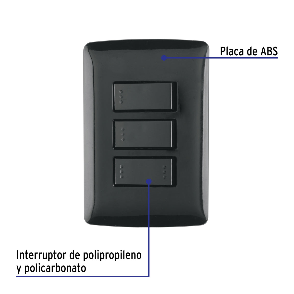 Placa Armada 2 Interruptores 1 Escalera Negro, Línea Italiana