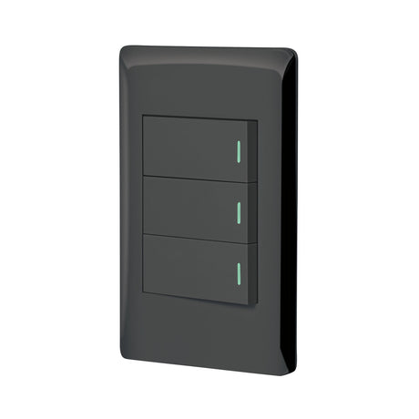 Placa armada negra 2 interruptores 1 de 3 vías 1 mód, Lisboa