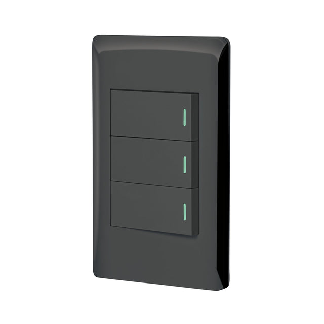 Placa armada negra 2 interruptores 1 de 3 vías 1 mód, Lisboa