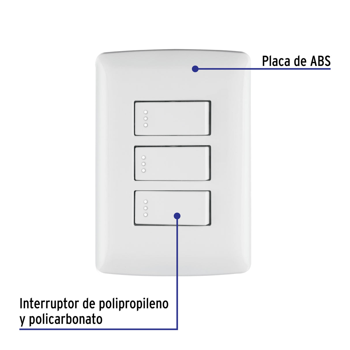 Placa Armada 3 Interruptores Sencillos, Blanco, Línea Italiana