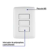 Placa Armada 3 Interruptores Sencillos, Blanco, Línea Italiana