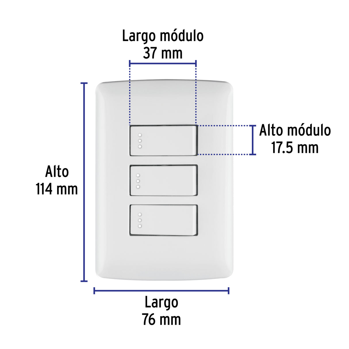 Placa Armada 3 Interruptores Sencillos, Blanco, Línea Italiana
