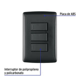 Placa Armada 3 Interruptores Sencillos, Negro, Línea Italiana