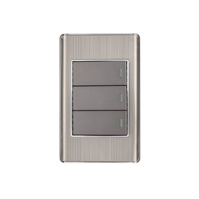 Placa armada acero inox 3 interruptores 1 módulo, Lisboa