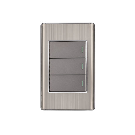 Placa armada acero inox 3 interruptores 1 módulo, Lisboa
