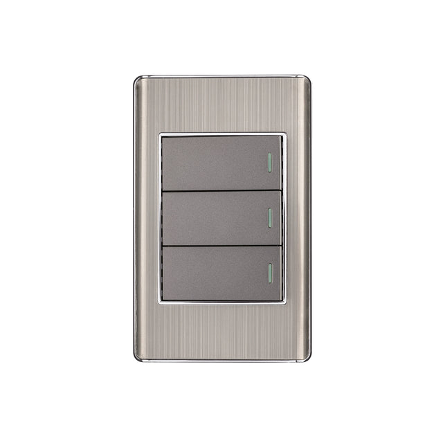 Placa armada acero inox 3 interruptores 1 módulo, Lisboa