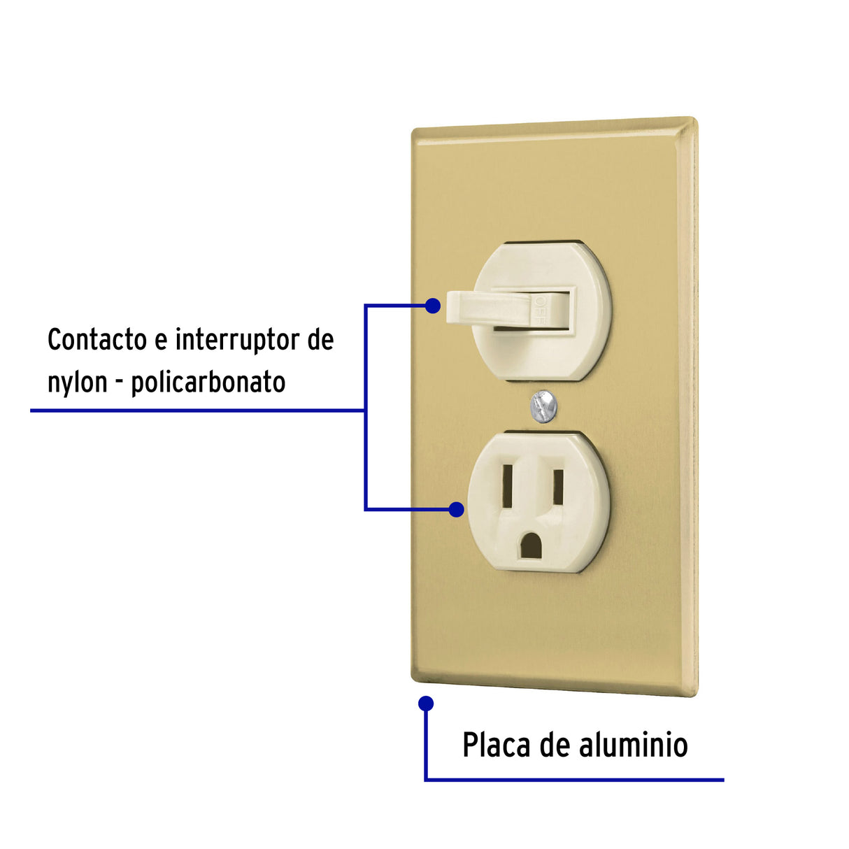 Placa Armada Interruptor y Contacto, Línea Standard, Aluminio