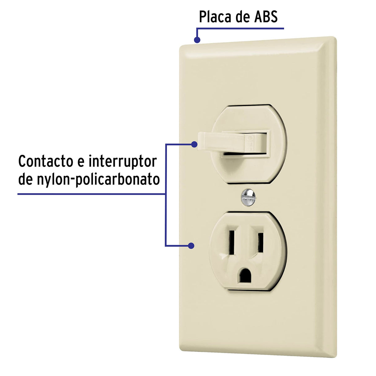 Placa Armada Interruptor y Contacto, Línea Standard, Marfil