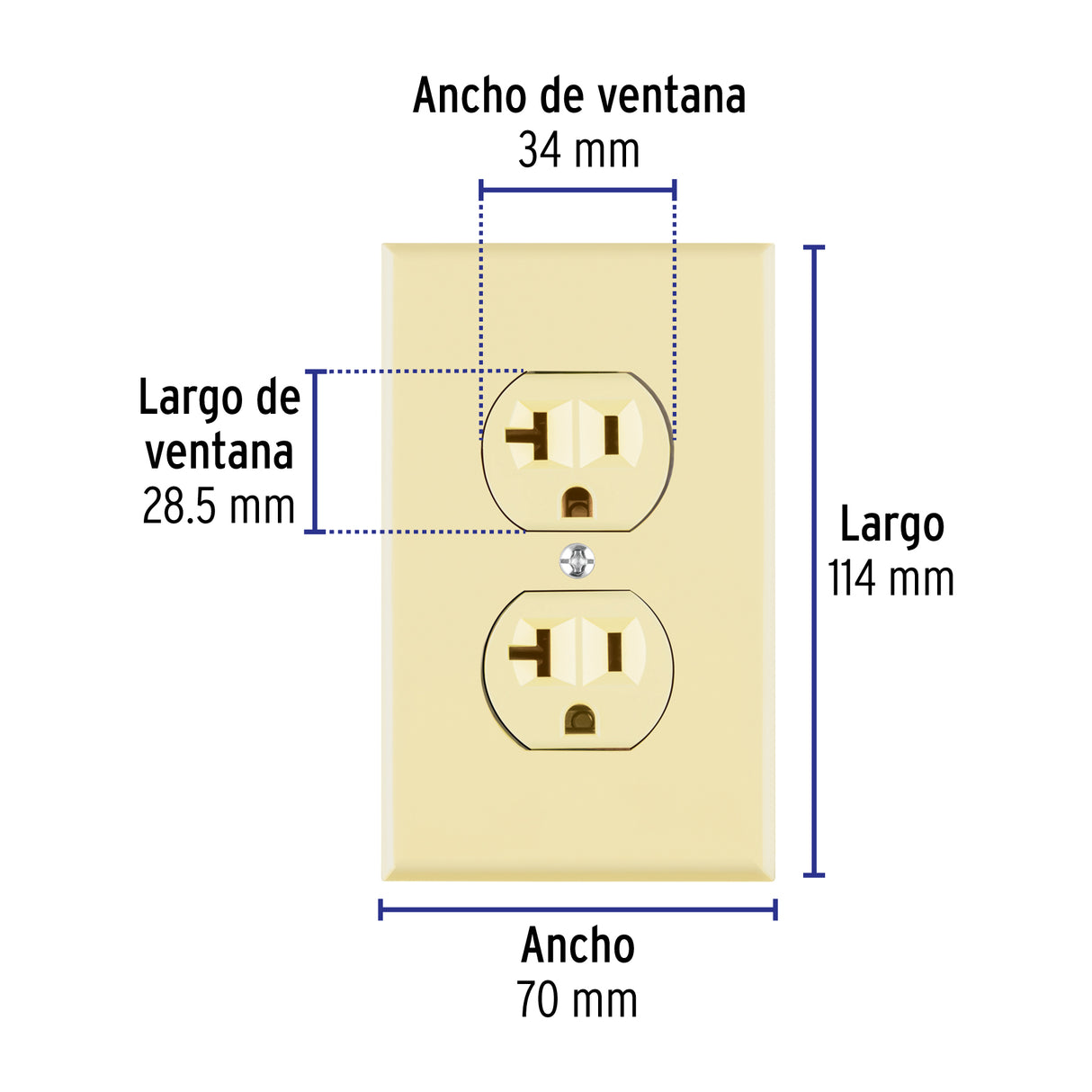 Placa Armada Contacto Dúplex, 2 Polos, Línea Standard, Marfil