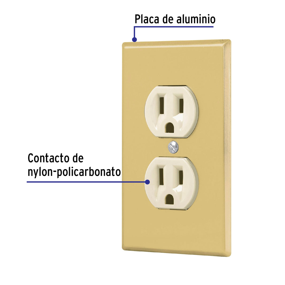 Placa Armada 2 Contactos Polarizados, Línea Standard, Aluminio