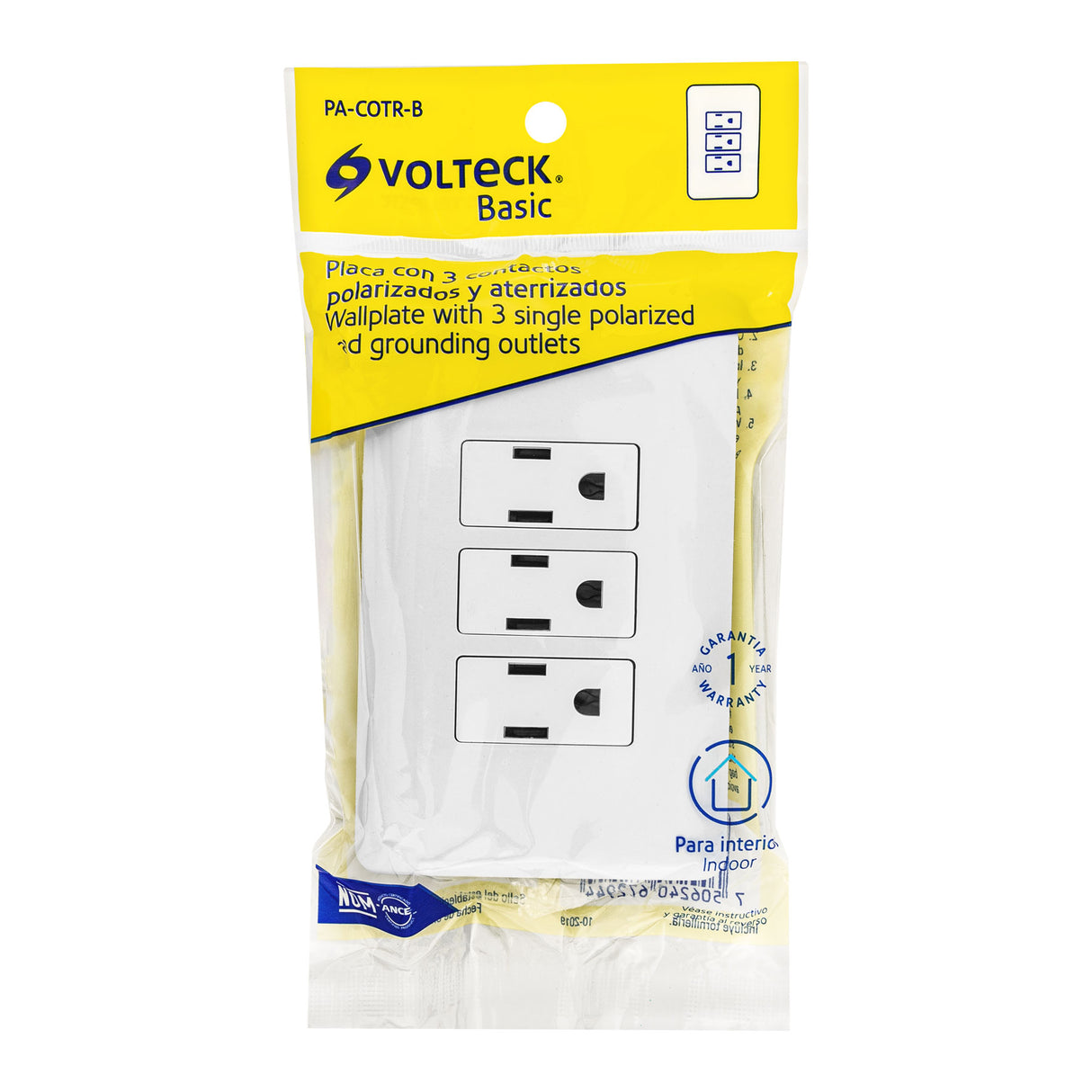 Placa Armada con 3 Contactos, Volteck Basic