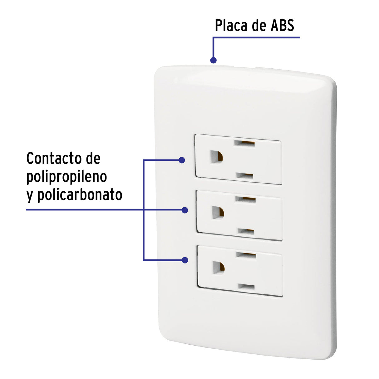 Placa Armada 3 Contactos Aterrizados, Blanco, Línea Italiana