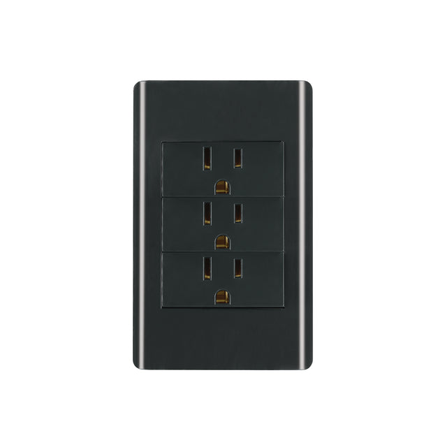 Placa armada negra 3 contactos 1 módulo, Lisboa, Volteck