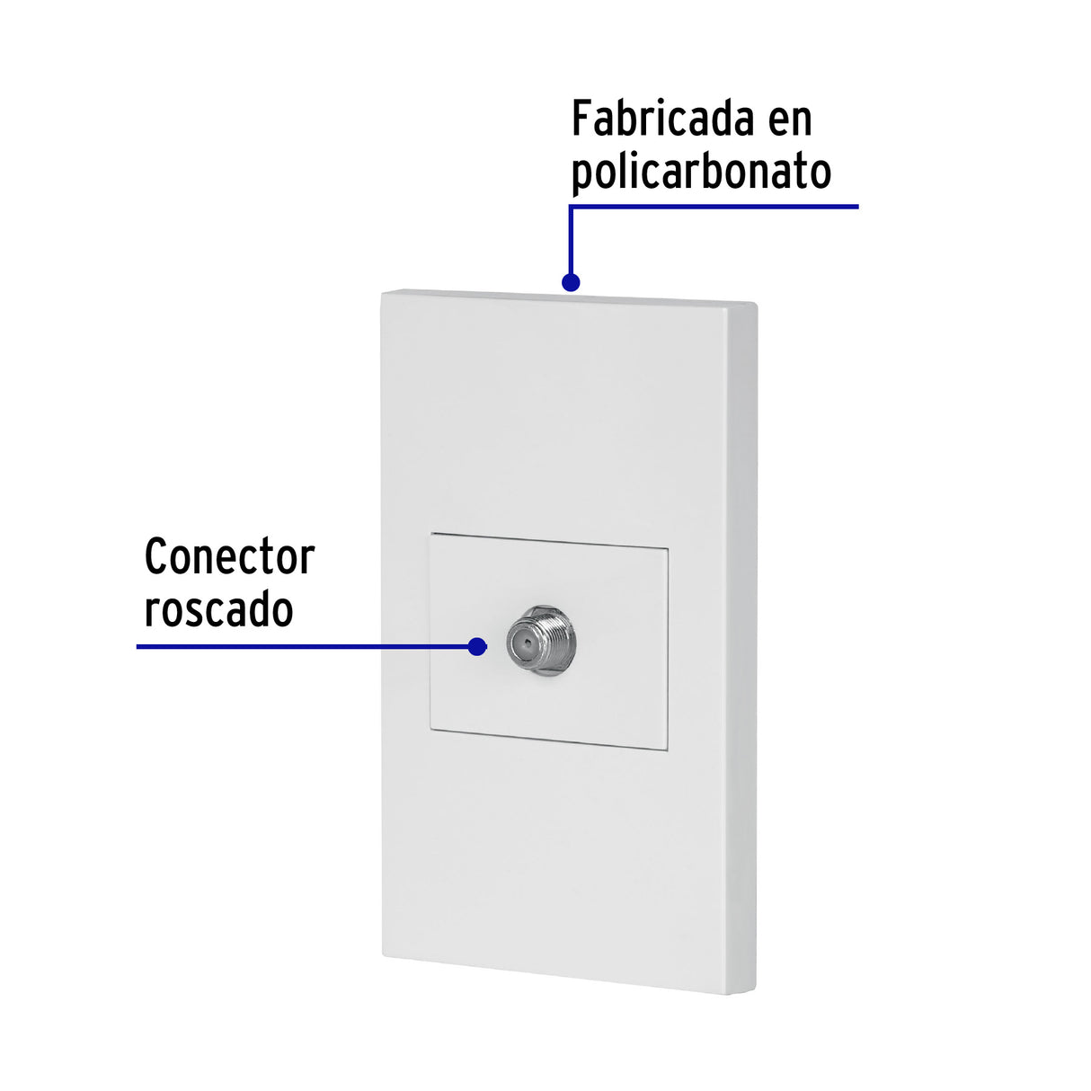Placa Armada 1 Toma de TV, 1.5 Módulos, Española, Blanco
