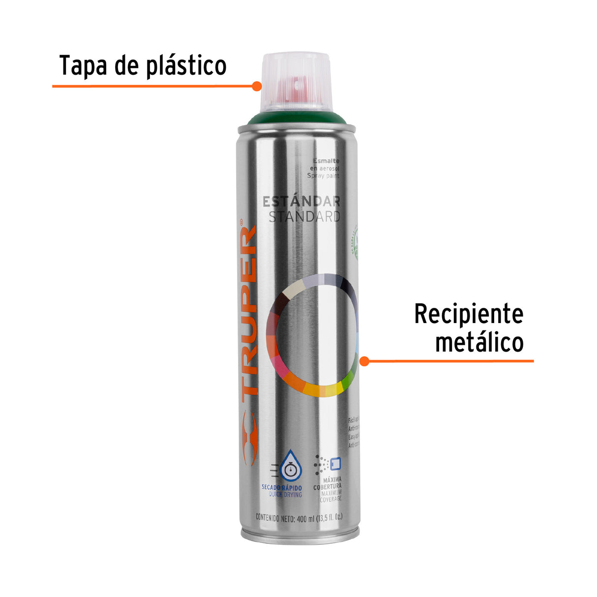 Pintura en Aerosol, Verde Hoja, Bote Esbelto, 400 ml