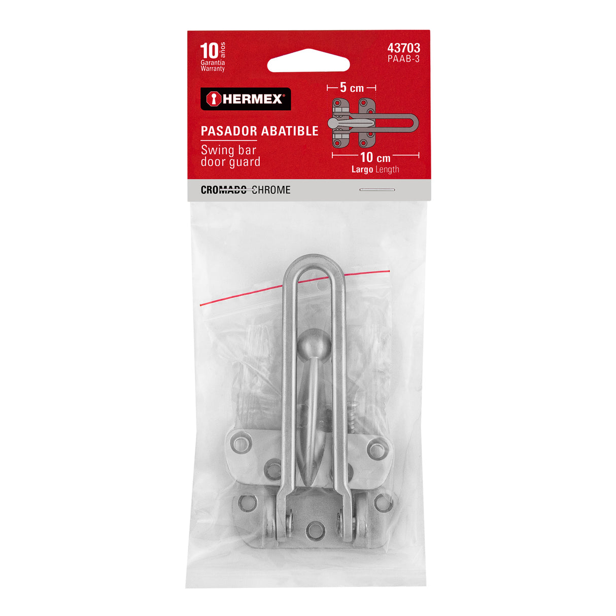 Pasador Abatible para Puerta, Acabado Cromo Mate, Hermex
