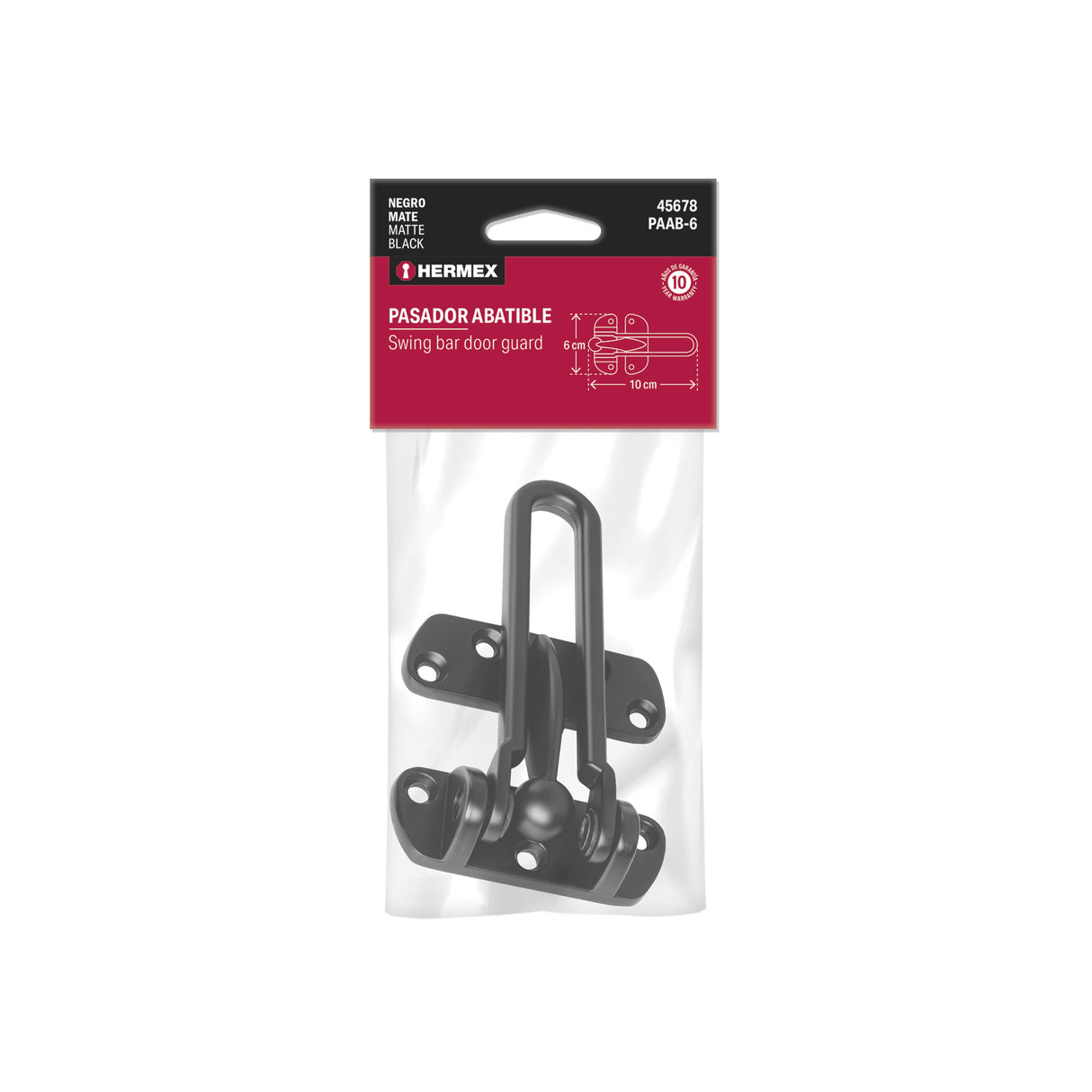 Pasador Abatible para Puerta, Acabado Negro, Hermex
