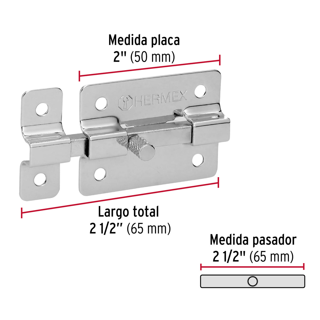 Pasador de Barra Plana 2' Acabado Cromo, Hermex
