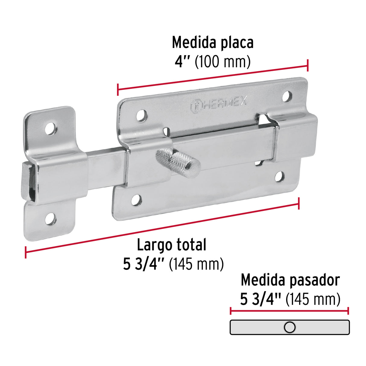Pasador de Barra Plana 4' Acabado Cromo, Hermex
