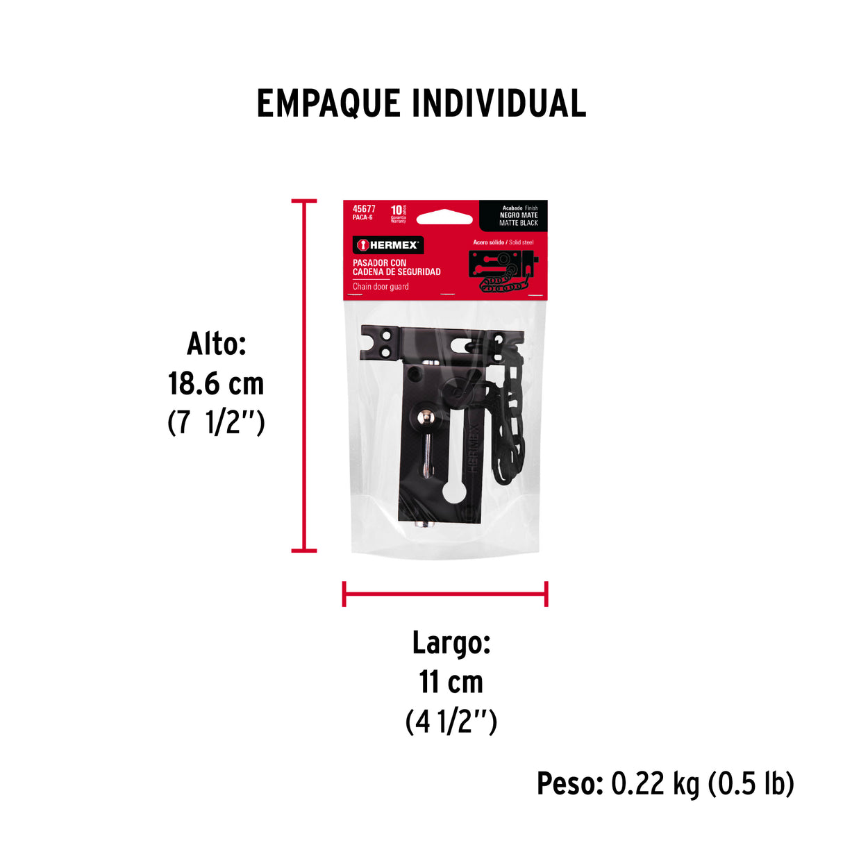 Pasador con Cadena para Puerta, Acabado Negro, Hermex