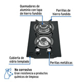 Parrilla Gas Empotrable 30 cm, 2 Quem, Vidrio Negro, Riviera