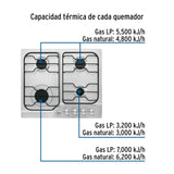 Parrilla Gas Empotrable 60 cm, 4 Quemadores, Esmalte, Foset