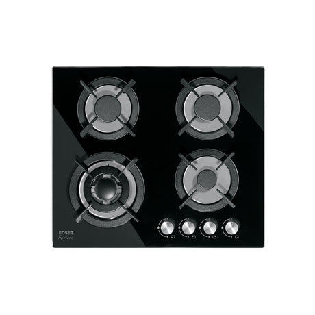 Parrilla gas empotrable 60 cm, 4 quem, vidrio negro, RIVIERA